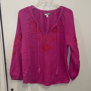 1775 Vibrant Pink / Red Embroidered Blouse size Large